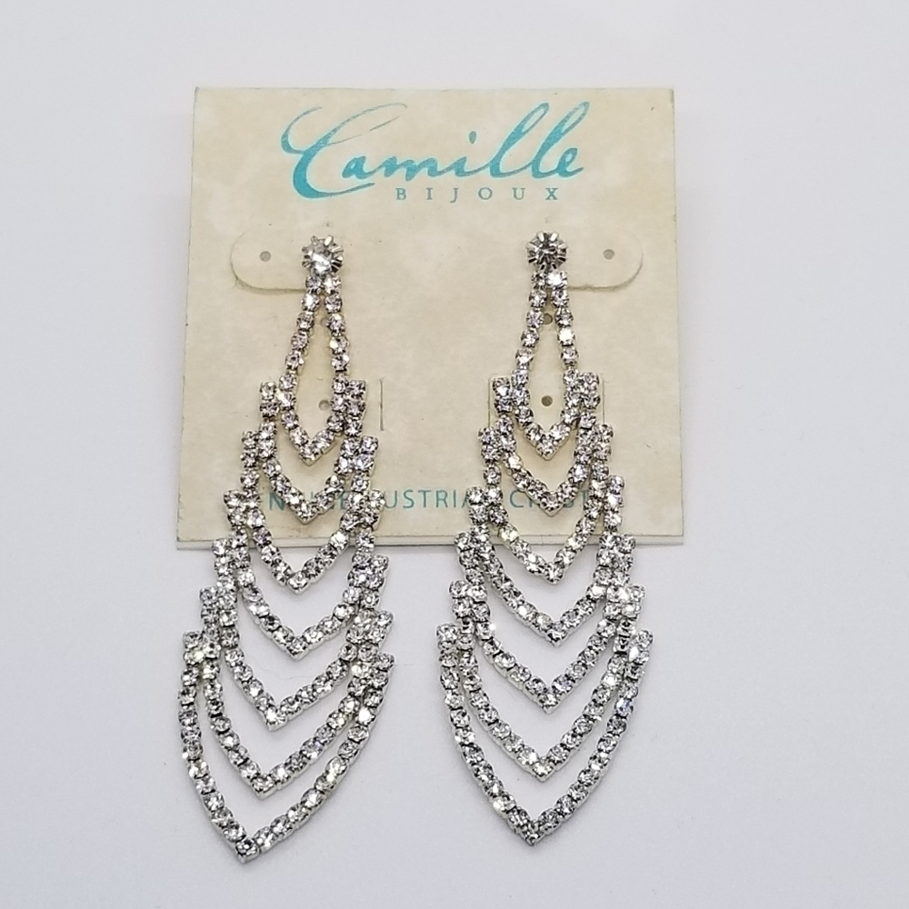 new on card Camille Bijoux chandelier earrings Austrian crystal